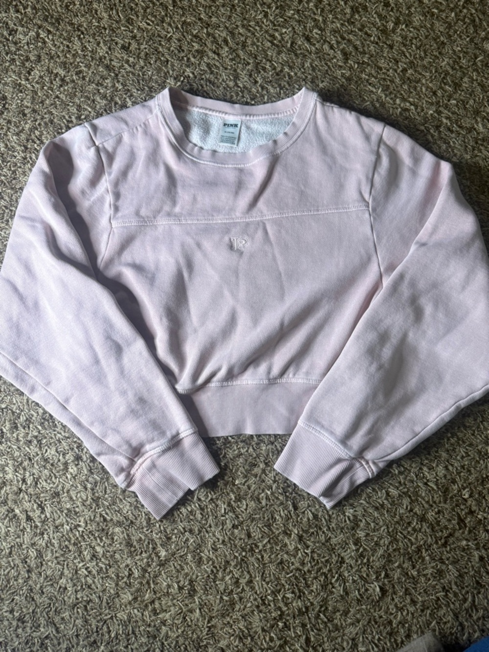 PINK Victoria’s Secret Cropped Pink Fleece Sweatshirt Logo Pullover Size M
